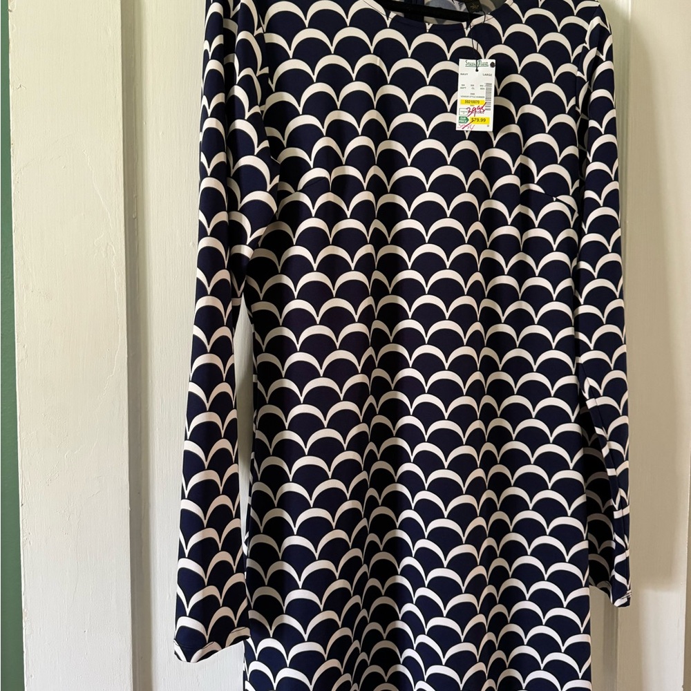 NWT Julie by Julie Brown long sleeve navy and white dress size L